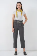 6556 Kemerli Kumaş Pantolon - Antrasit
