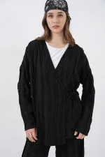 Kadın Örme Kimono Pantolon İkili Takım 30067 - Siyah