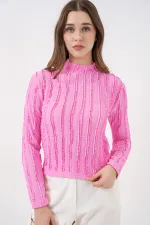 Kadın Dokulu Esnek Örme Bluz 975 - Pembe