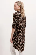 5613 Yaka Bağcıklı Çizgili Tunik - Kahverengi