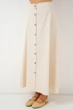 Jupe longue boutonnée en lin pour femme 8046 - Crème
