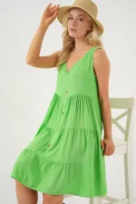 Women's Sleeveless Buttoned Short Dress 2571 - Green