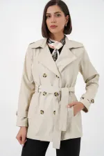 Trench-coat court ceinturé pour femme 5982 - Beige