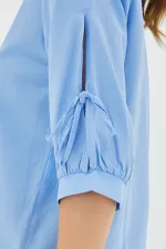 Women's Sleeve Detailed Blue Crop Shirt 20246