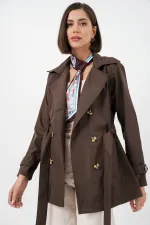 Women's Belted Short Trench Coat 5982 - Brown Women's Belted Short Trench Coat 5982 - Brown