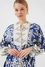 2423 Otantik Desenli Tesettür Elbise - İndigo 1