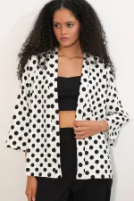 Women's Knitted Polka Dot Kimono 5996 - White