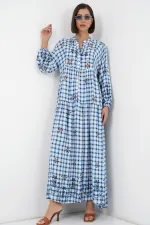 Robe longue hijab à motifs pour femme 2585 - Bleu clair