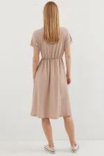 2378 V-Neck Slit Knit Dress - Biscuit 2378 V-Neck Slit Knit Dress - Biscuit