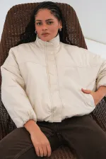 Kadın Oversize Bomber Şişme Mont 5124 - Ekru