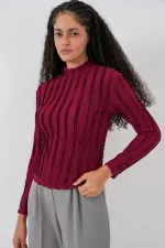 Kadın Dokulu Esnek Örme Bluz 975 - Bordo