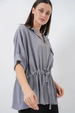 Fermuarlı Kadın Gömlek 0721 - Gri
