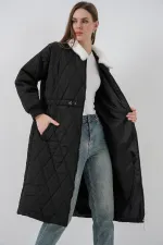 Women's Quilted Long Puffer Coat 5221 - Black