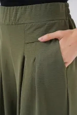 Kadın Geniş Paça Pileli Pantolon 6718 - Haki