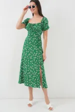 2387 Slit Detail Dress - Emerald Green