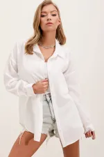 Chemise oversize en lin à poche unique 20153 - Blanche