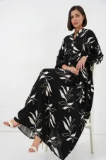 Kadın Desenli Uzun Tesettür Elbise 2585 - Y.Siyah