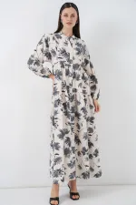 Kadın Lilyum Kumaş Uzun Tesettür Elbise 2593 - Gri