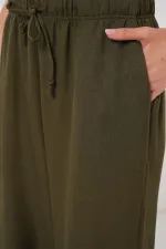 Women's Wide Leg Linen Trousers 6735 - Khaki