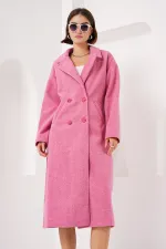 Fuşya Oversize Geniş Kesim Yünlü Uzun Kaşe Kaban 9113