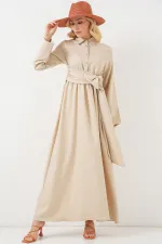 Women's Tie-Front Linen Dress 2574 - Beige