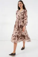 Robe en mousseline à motifs 2137 - Beige foncé