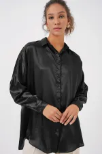Chemise oversize en satin noir 3985