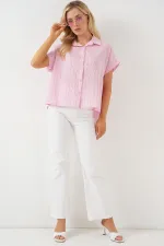 Women's Striped Short Sleeve Shirt 20327 - Pink