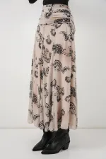 Jupe en mousseline à motifs pour femme 8057 - Crème