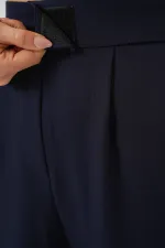 6612 High Waist Fabric Trousers - Navy Blue 6612 High Waist Fabric Trousers - Navy Blue