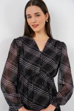 Robe en mousseline à motifs 2137 - Noir1