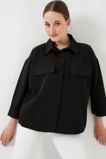 Women's Pocket Detailed Oversize Shirt 20313 - Black