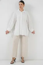 Kadın Oversize Bağcıklı Gömlek 5954 - Beyaz