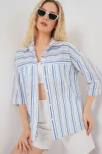 Chemise rayée à manches courtes pour femme 20344 - Bleue