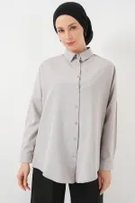 103901 Oversize Basic Hijab Shirt - Light Gray