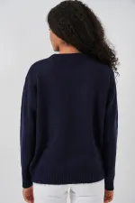 Pull oversize en maille pour femme 15895 - Bleu marine foncé