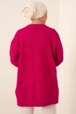 15768 Tesettür Triko Hırka - Koyu Pembe