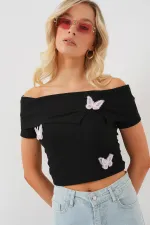 Madonna Yaka Kelebek Detaylı Bluz 957 - Siyah