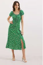 2427 Slit Floral Viscose Dress - Green