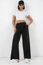 Pantalon large pour femme avec taille élastique 30087 - Noir