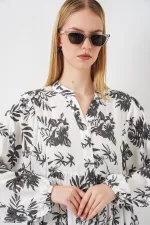 Kadın Desenli Uzun Tesettür Elbise 2585 - V. Antrasit