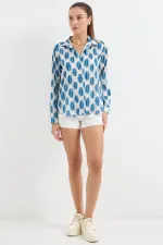 3964 Hafif Dökümlü Saten Gömlek - B.Mavi