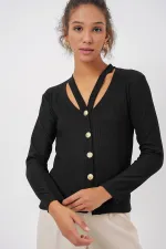 Gilet basique en maille boutonnée 924 - Noir