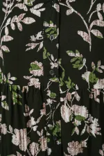 Kadın Desenli Uzun Tesettür Elbise 2585 - Koyu Haki