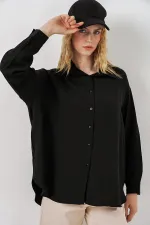 Kadın Uzun Oversize Gömlek 20334 - Siyah