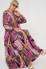 Robe hijab à motifs authentiques 2423 - H. Kaki