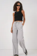 6690 Kadın Bol Paça Yüksek Bel Pantolon - Gri
