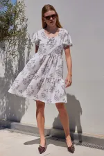 2352 V-Neck Short Dress - Light Brown