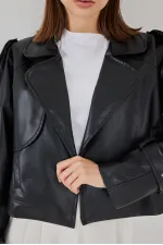 Kadın Oversize Deri Mont Ceket 1047 - Siyah