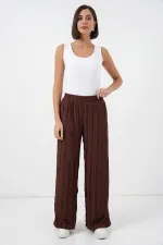 Kadın Dokulu Esnek Örme Pantolon 30077 - Kahverengi